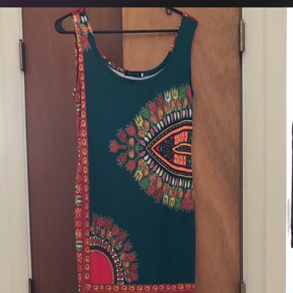 Teal tribal printed dress